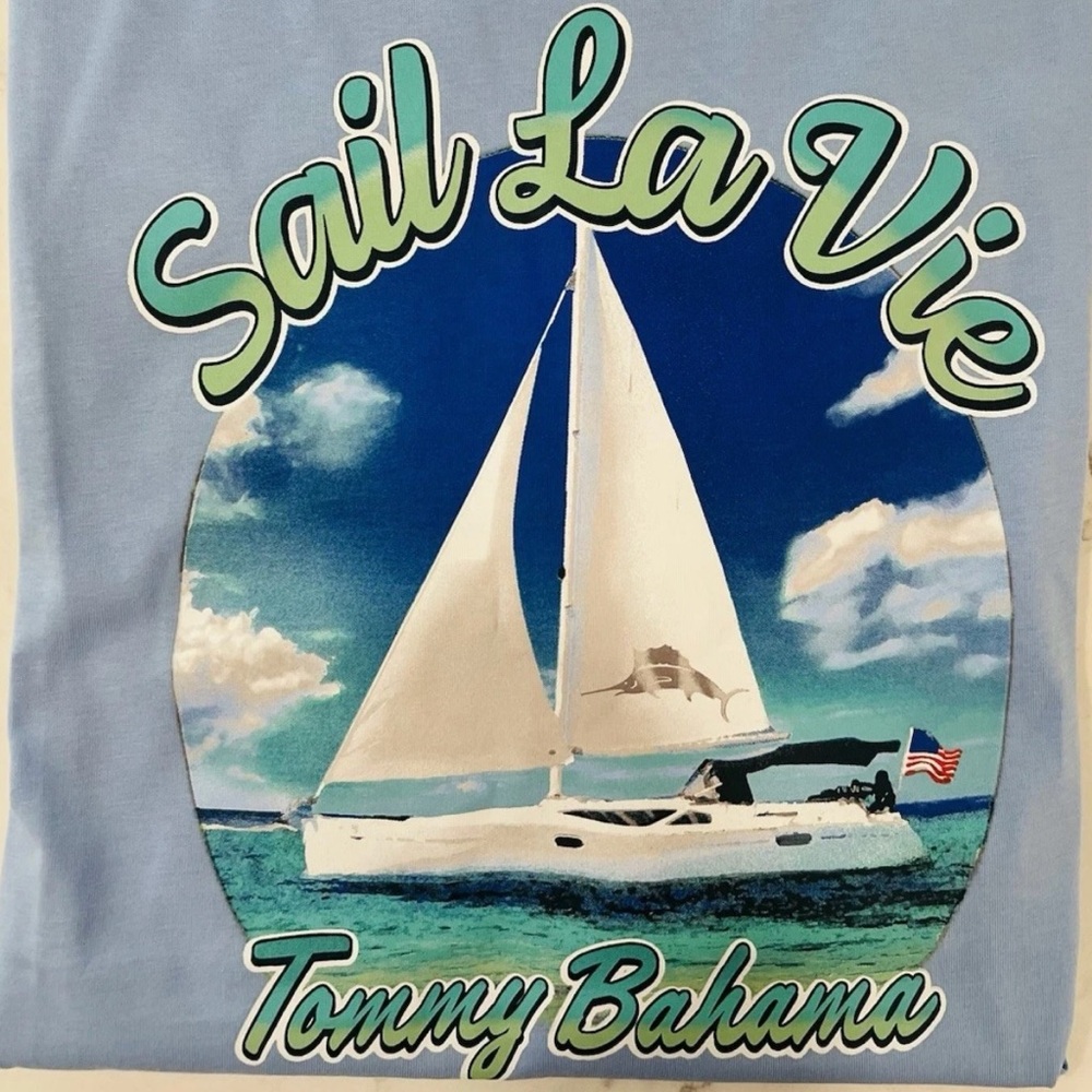 Tommy Bahama Blue Graphic Tee Sail La Vie NWT SZ L